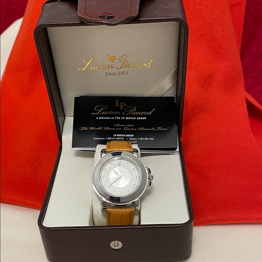 Lucien Piccard Silver Watch with Brown Strap